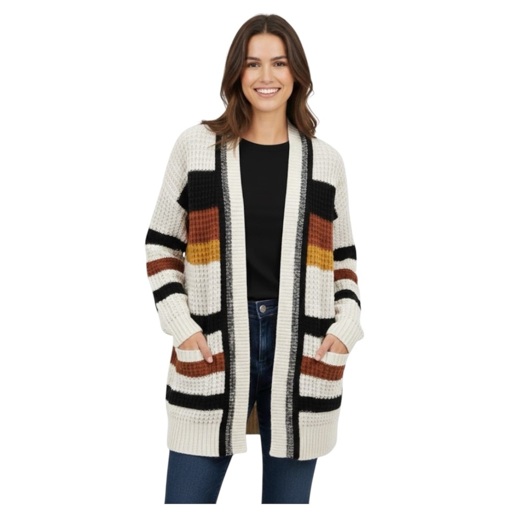 Express Multicolor Striped Open Front Oversized Cardigan Size XS
